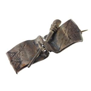 Antique Vintage Estate Sterling Silver Brooch Victorian French Bar Scarf Ribbon